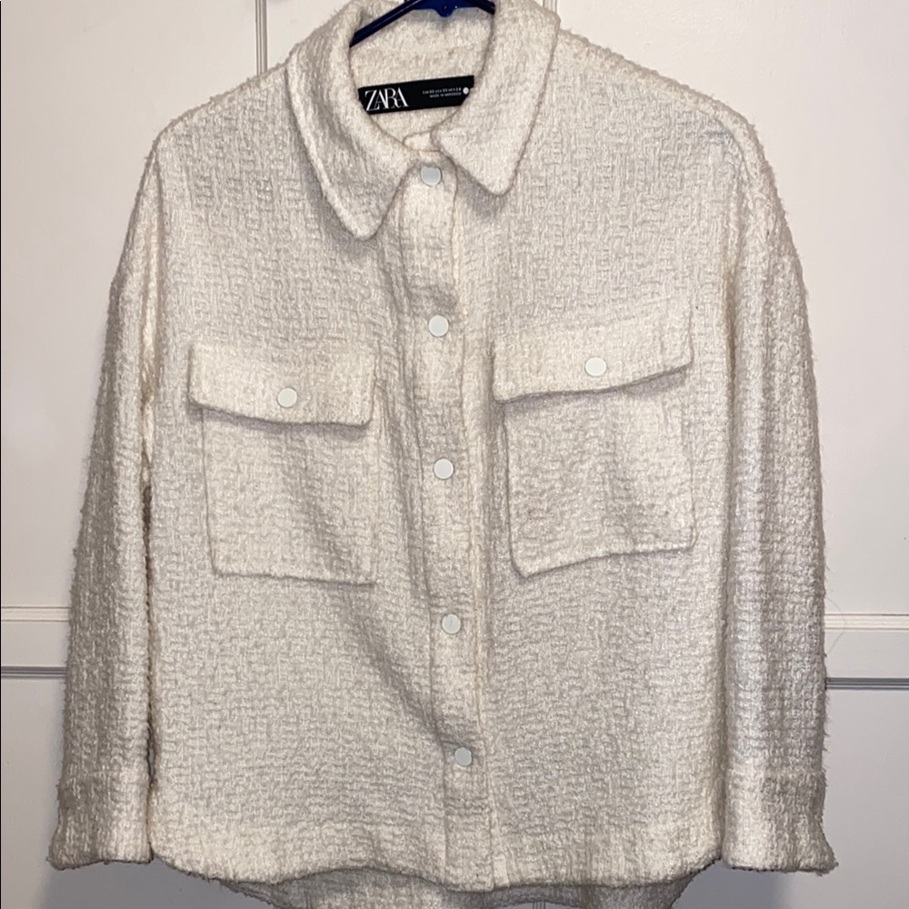 Zara XS Women's Tweed Cream Button Up Jacket